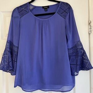 Blue Lace Bell Sleeve Blouse